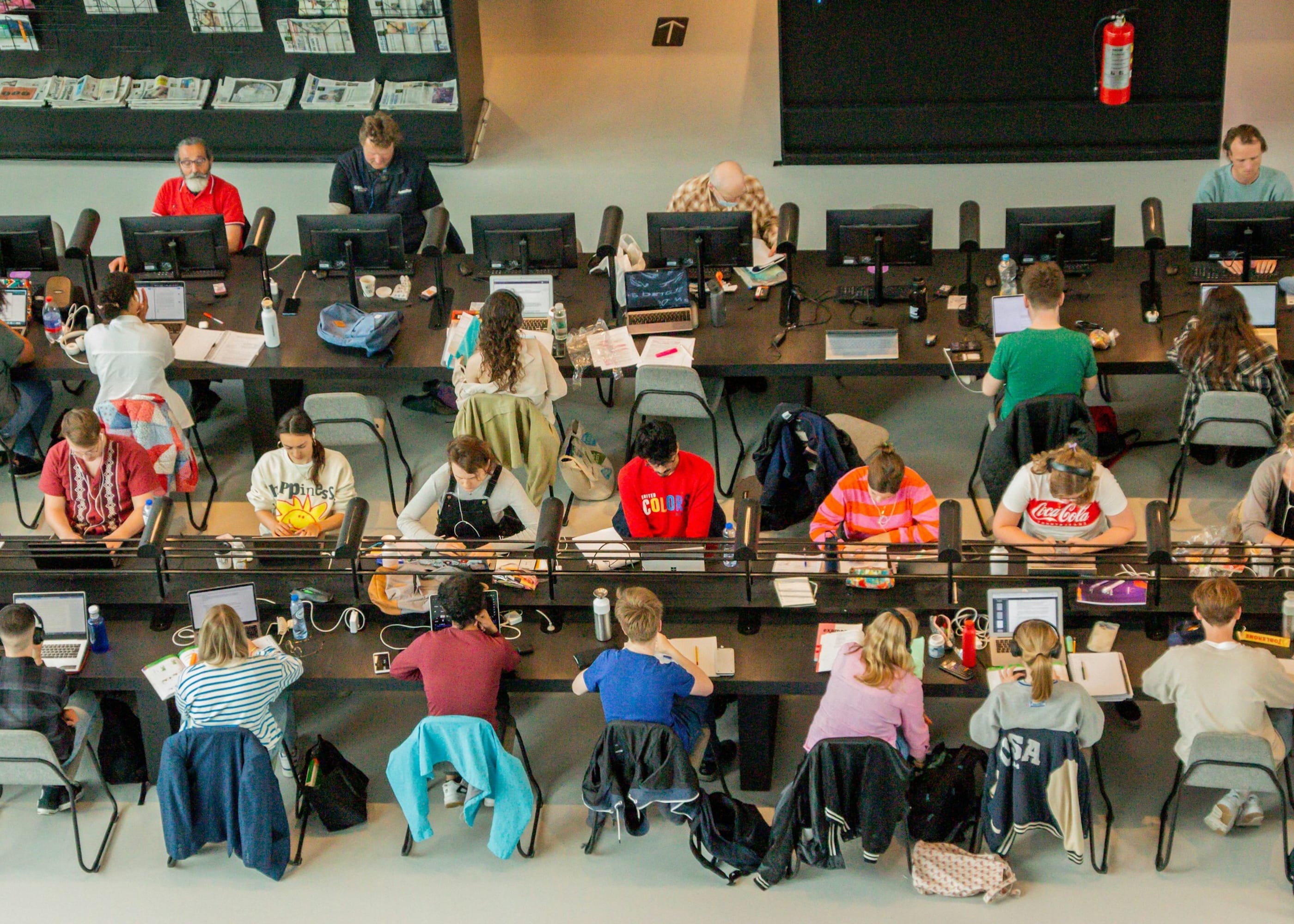 Students working together in a university library